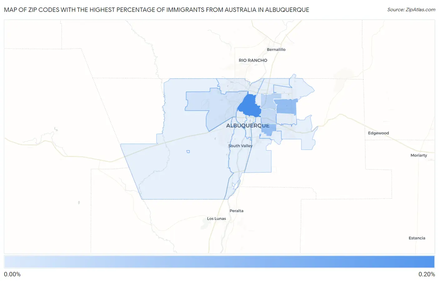 Zip Codes with the Highest Percentage of Immigrants from Australia in Albuquerque Map