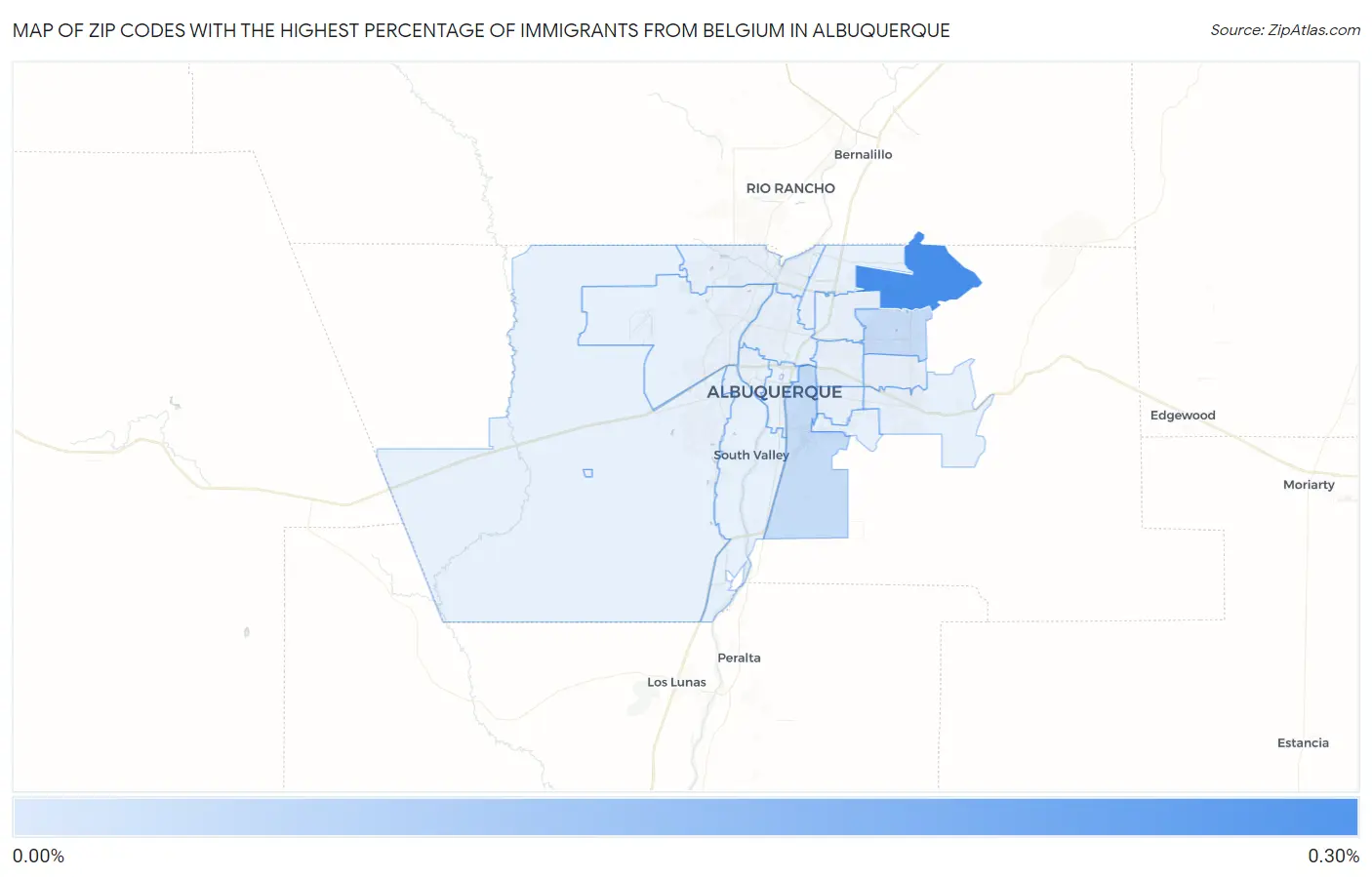 Zip Codes with the Highest Percentage of Immigrants from Belgium in Albuquerque Map