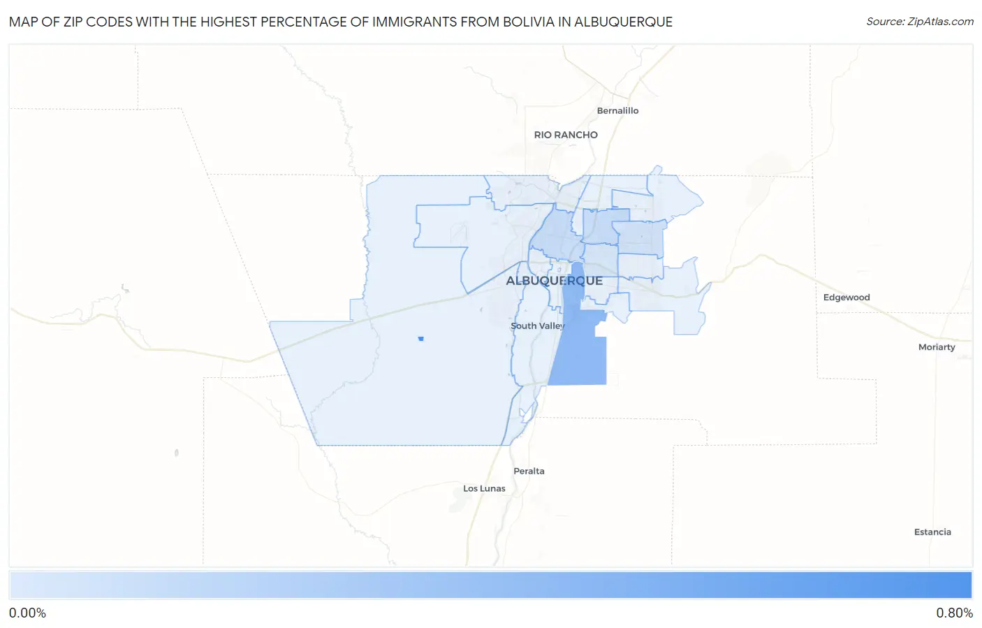 Zip Codes with the Highest Percentage of Immigrants from Bolivia in Albuquerque Map