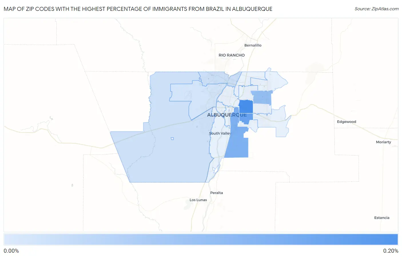 Zip Codes with the Highest Percentage of Immigrants from Brazil in Albuquerque Map