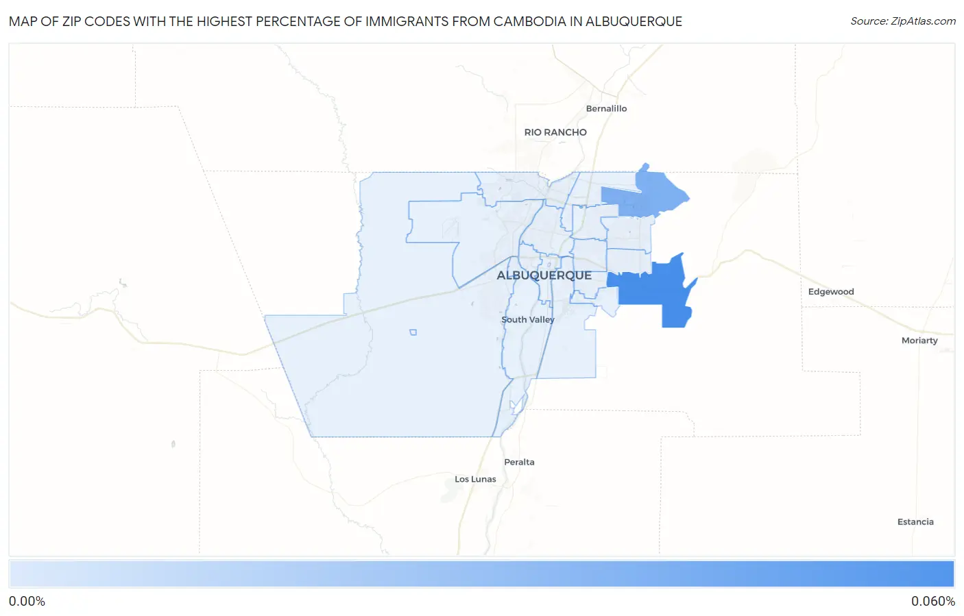 Zip Codes with the Highest Percentage of Immigrants from Cambodia in Albuquerque Map