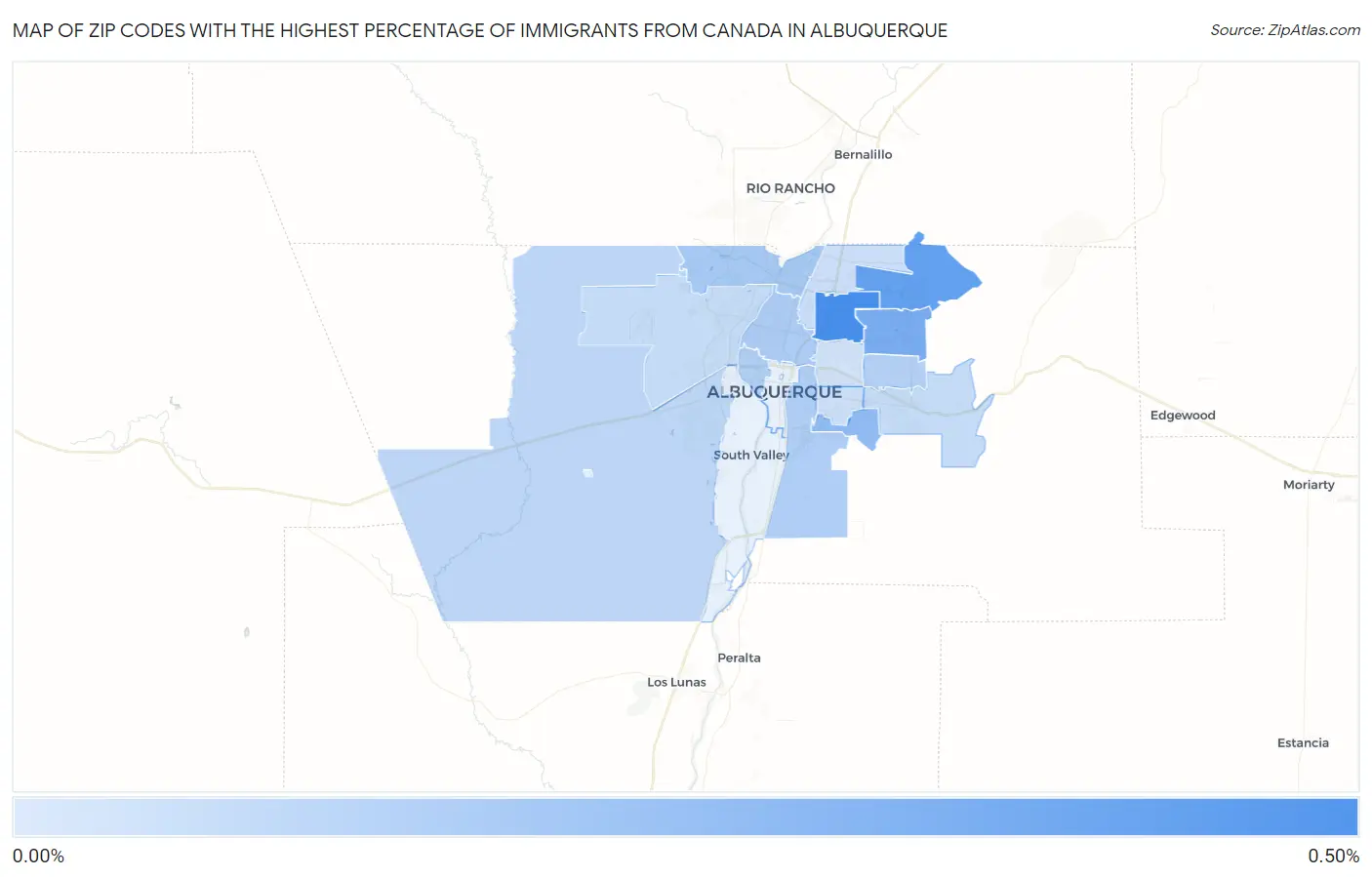 Zip Codes with the Highest Percentage of Immigrants from Canada in Albuquerque Map