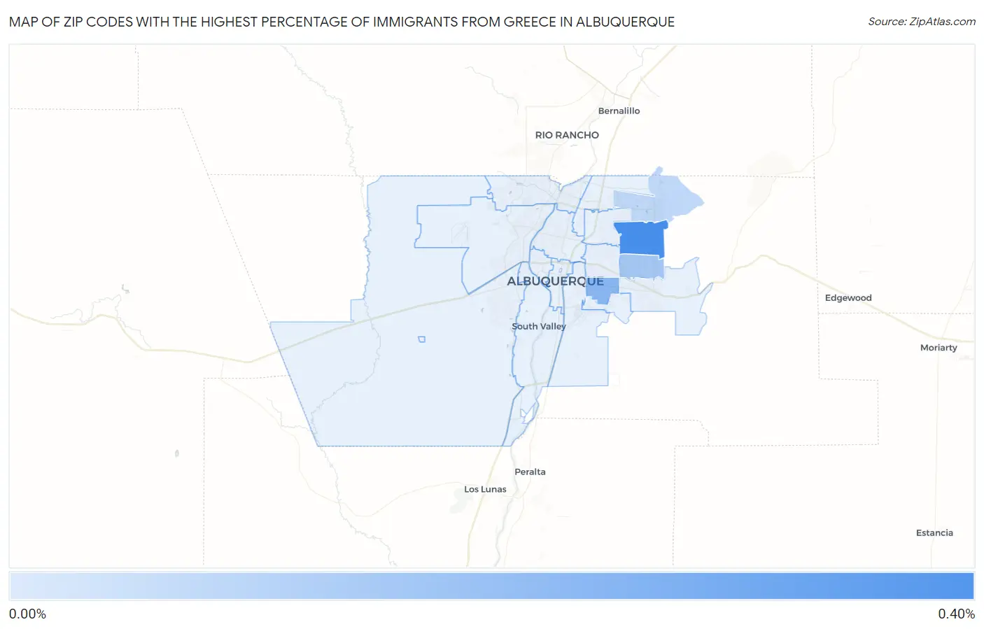 Zip Codes with the Highest Percentage of Immigrants from Greece in Albuquerque Map