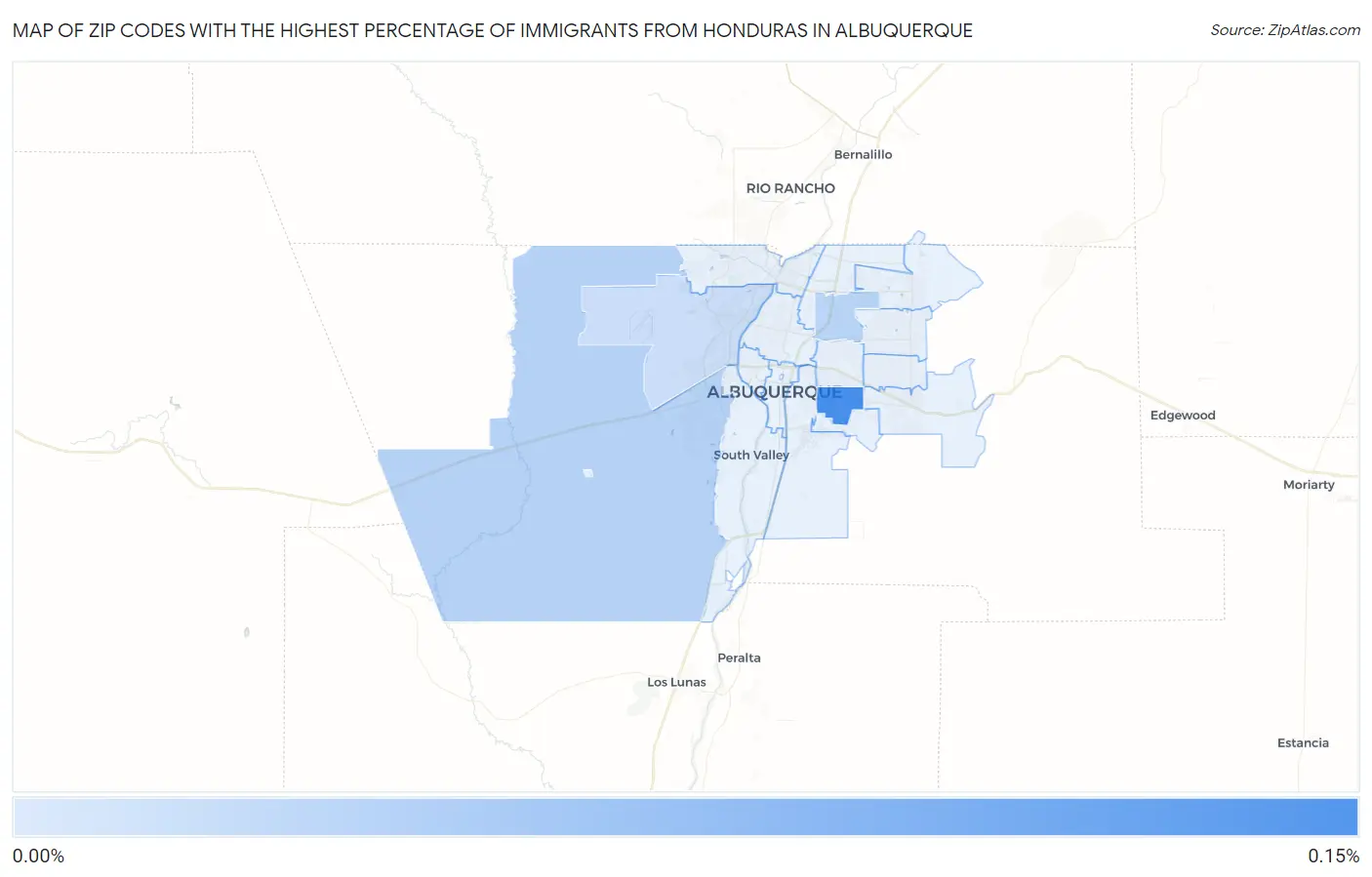 Zip Codes with the Highest Percentage of Immigrants from Honduras in Albuquerque Map