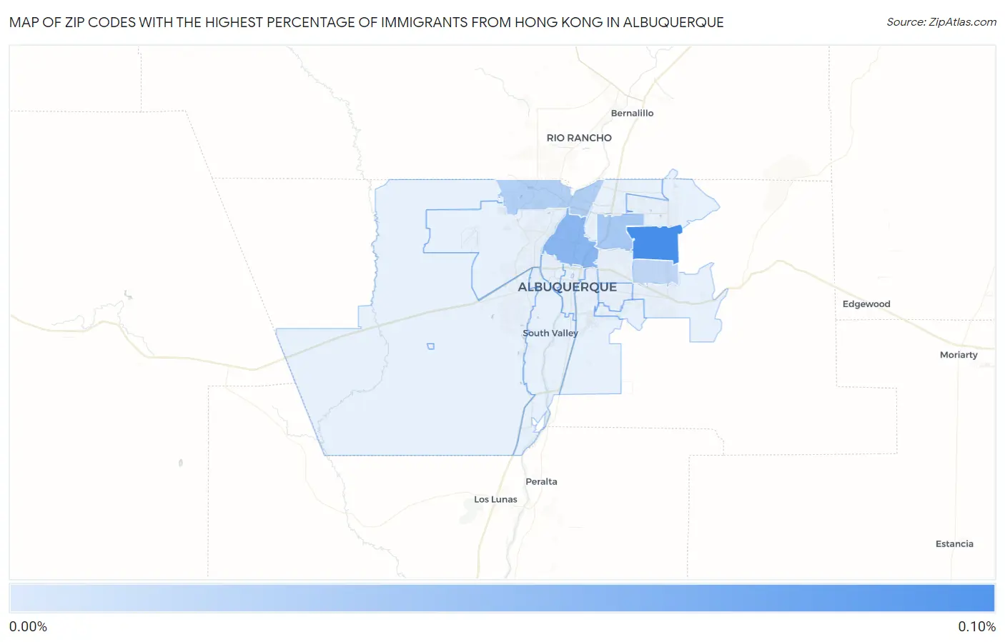 Zip Codes with the Highest Percentage of Immigrants from Hong Kong in Albuquerque Map