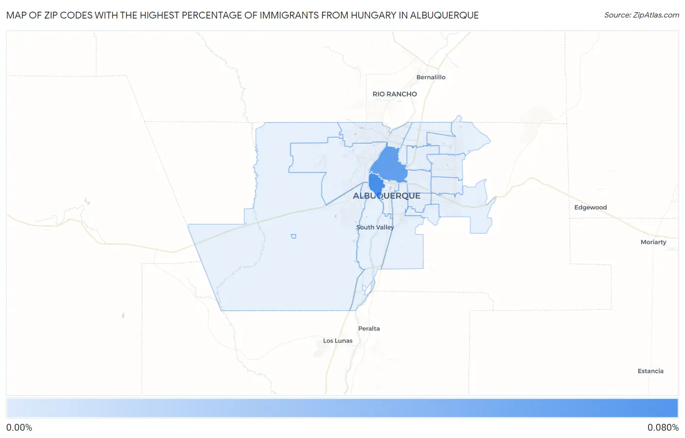 Zip Codes with the Highest Percentage of Immigrants from Hungary in Albuquerque Map