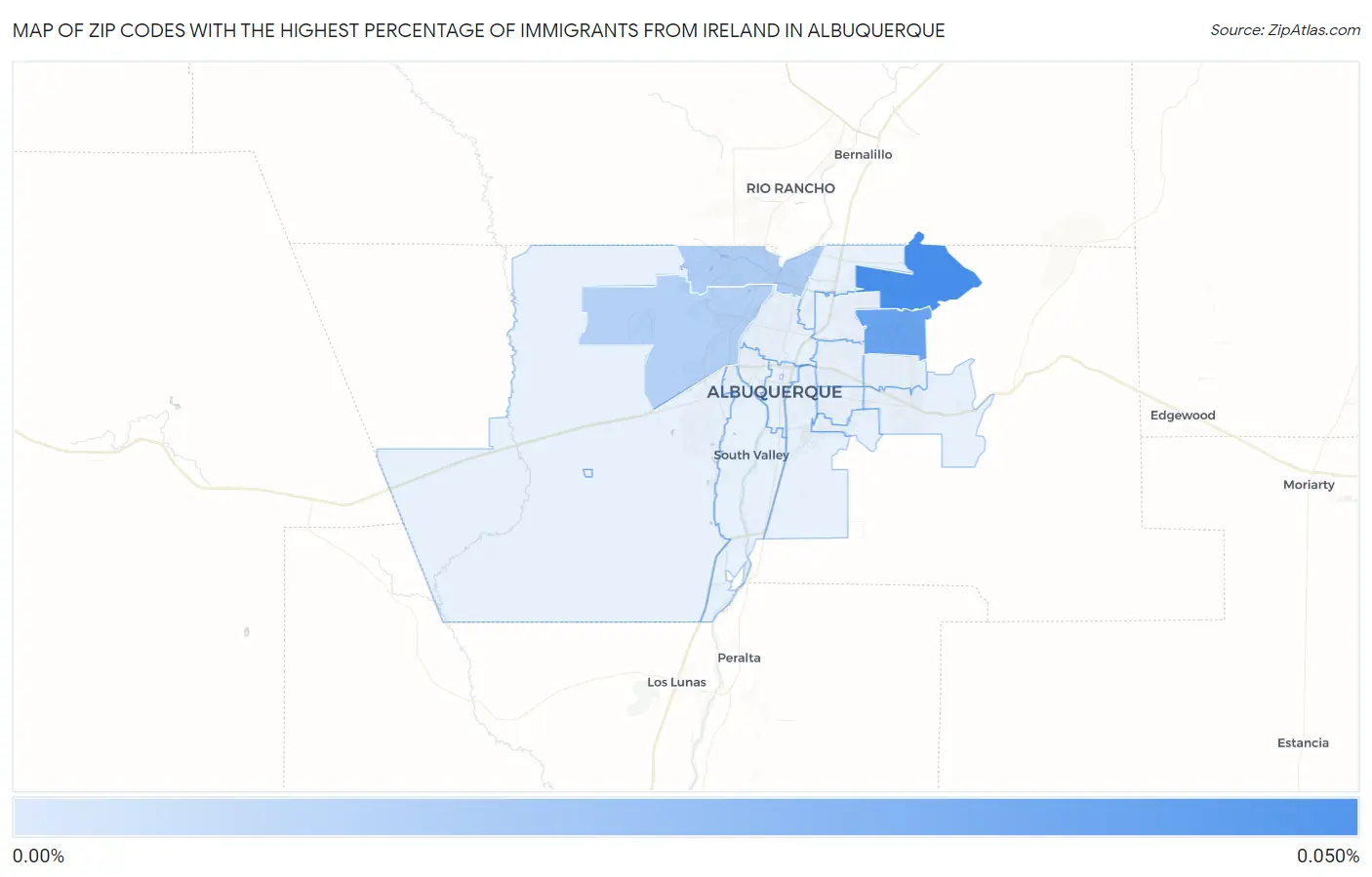 Zip Codes with the Highest Percentage of Immigrants from Ireland in Albuquerque Map