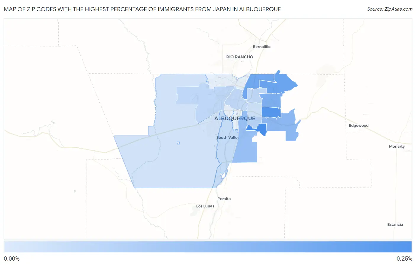 Zip Codes with the Highest Percentage of Immigrants from Japan in Albuquerque Map