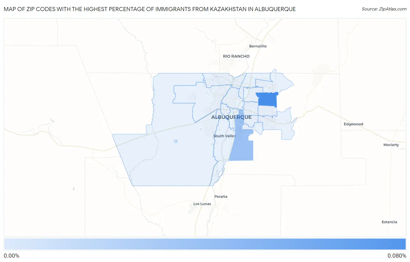 Zip Codes with the Highest Percentage of Immigrants from Kazakhstan in Albuquerque Map