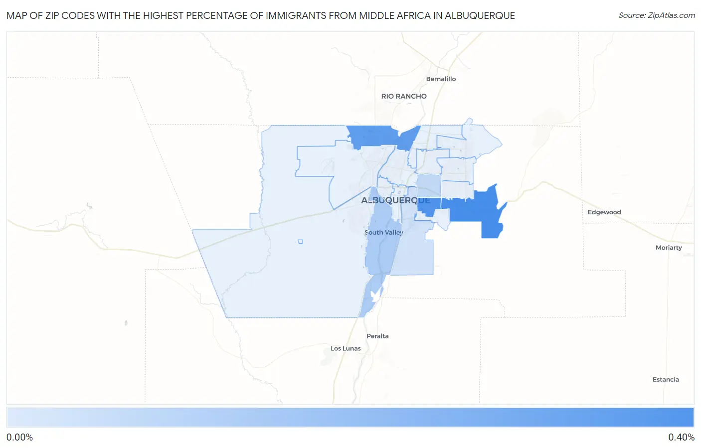 Zip Codes with the Highest Percentage of Immigrants from Middle Africa in Albuquerque Map