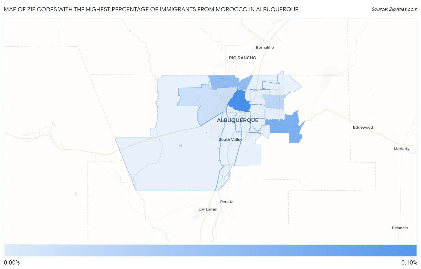 Zip Codes with the Highest Percentage of Immigrants from Morocco in Albuquerque Map