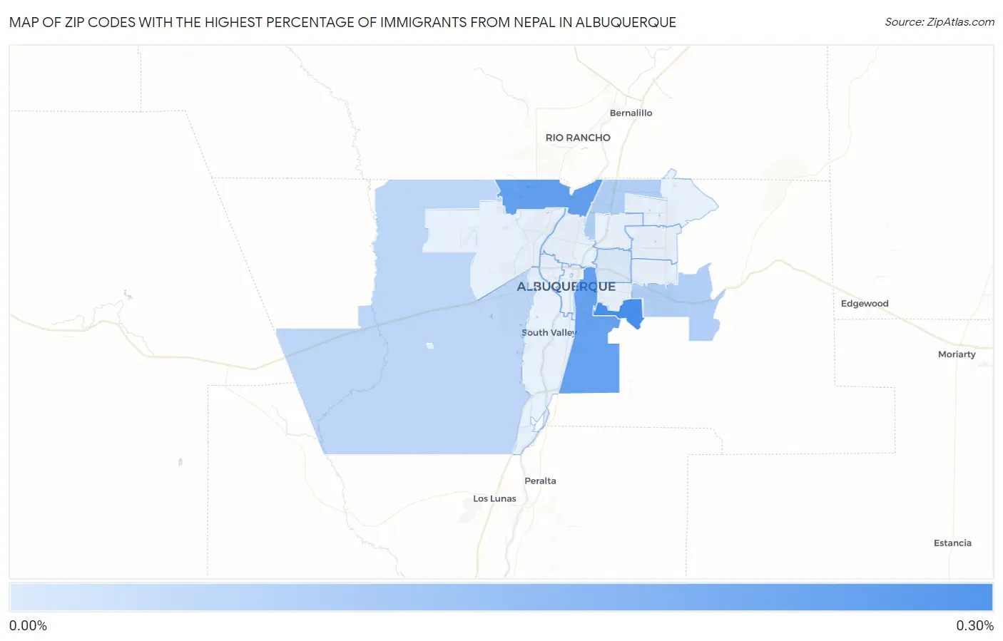 Zip Codes with the Highest Percentage of Immigrants from Nepal in Albuquerque Map