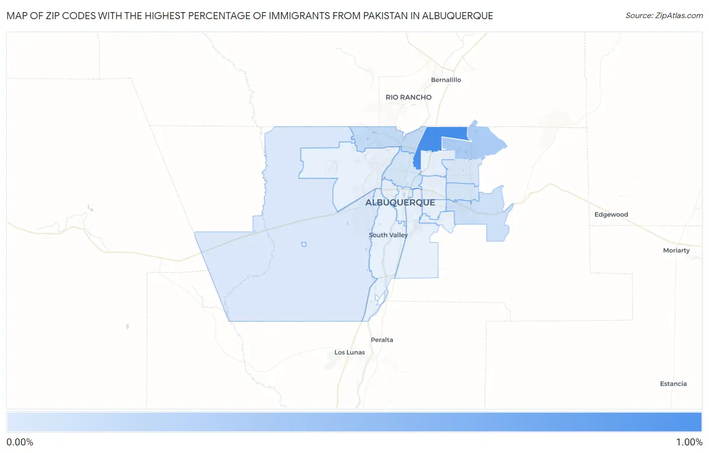 Zip Codes with the Highest Percentage of Immigrants from Pakistan in Albuquerque Map