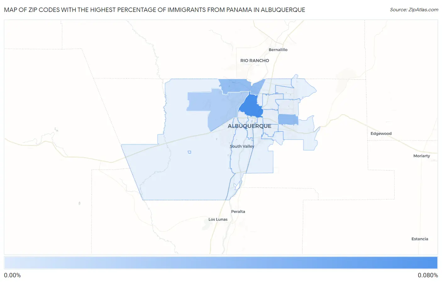 Zip Codes with the Highest Percentage of Immigrants from Panama in Albuquerque Map