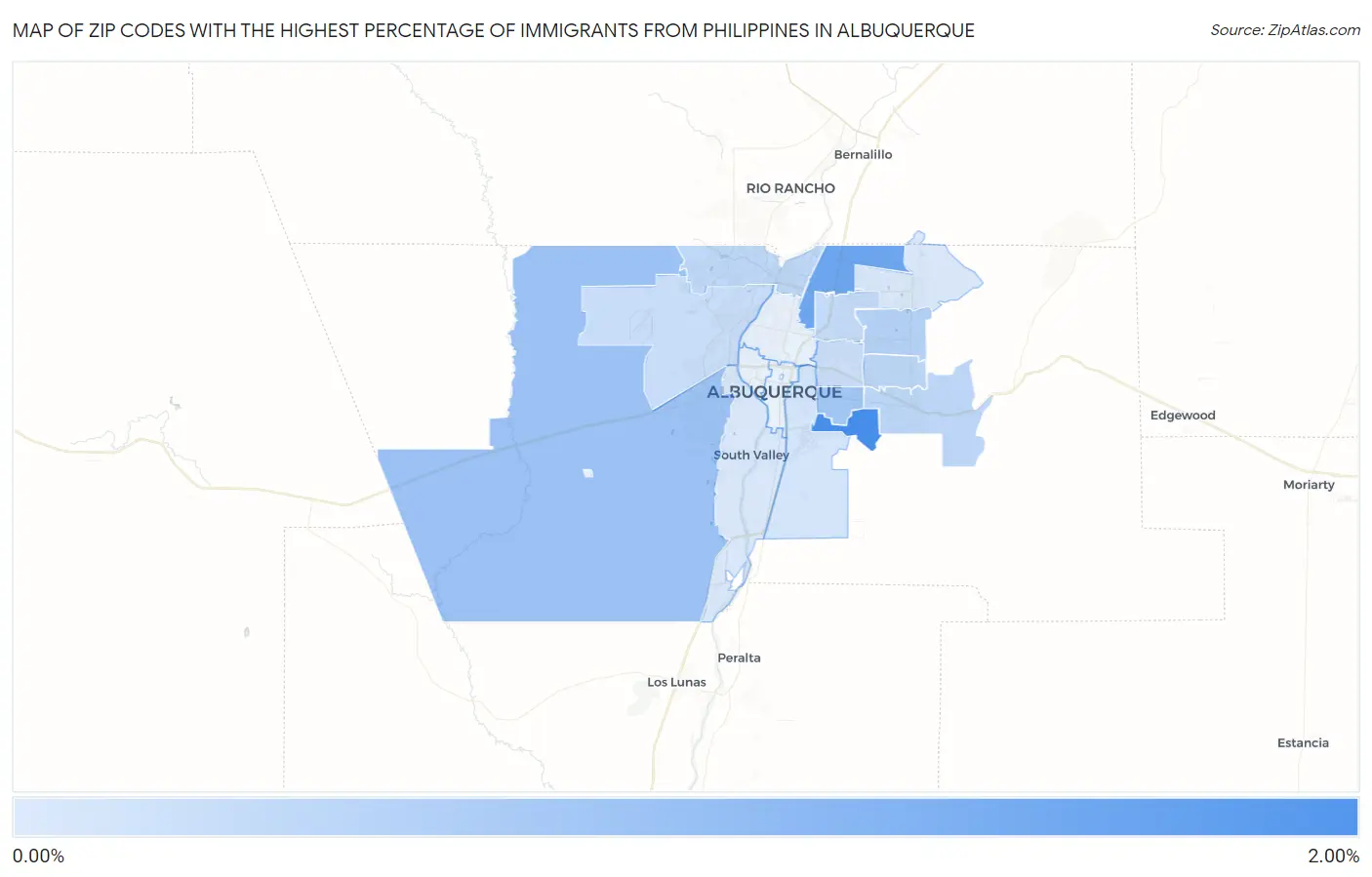 Zip Codes with the Highest Percentage of Immigrants from Philippines in Albuquerque Map