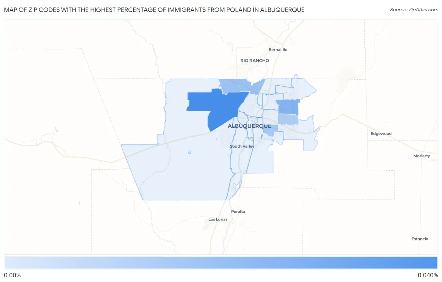 Zip Codes with the Highest Percentage of Immigrants from Poland in Albuquerque Map