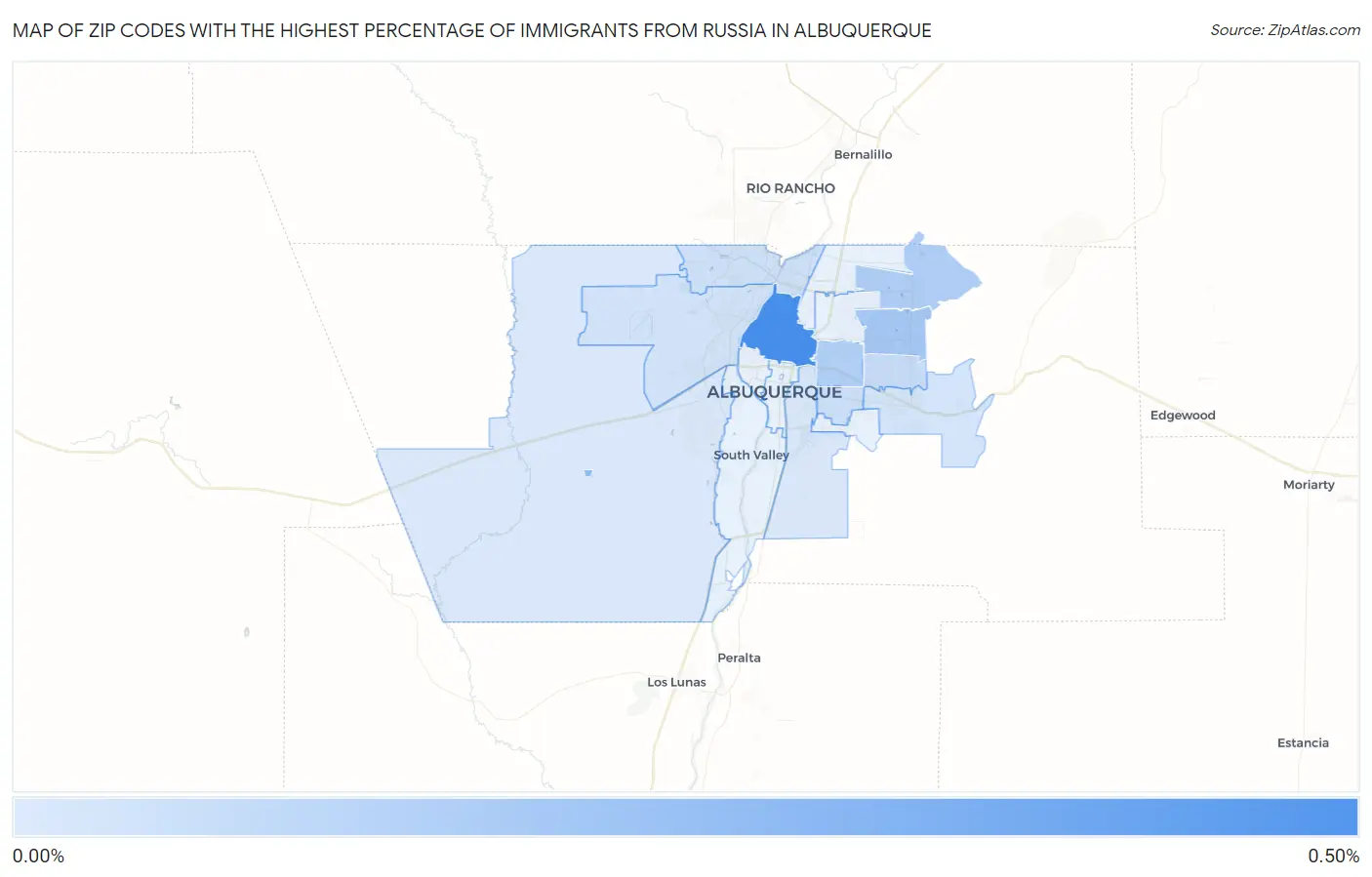 Zip Codes with the Highest Percentage of Immigrants from Russia in Albuquerque Map