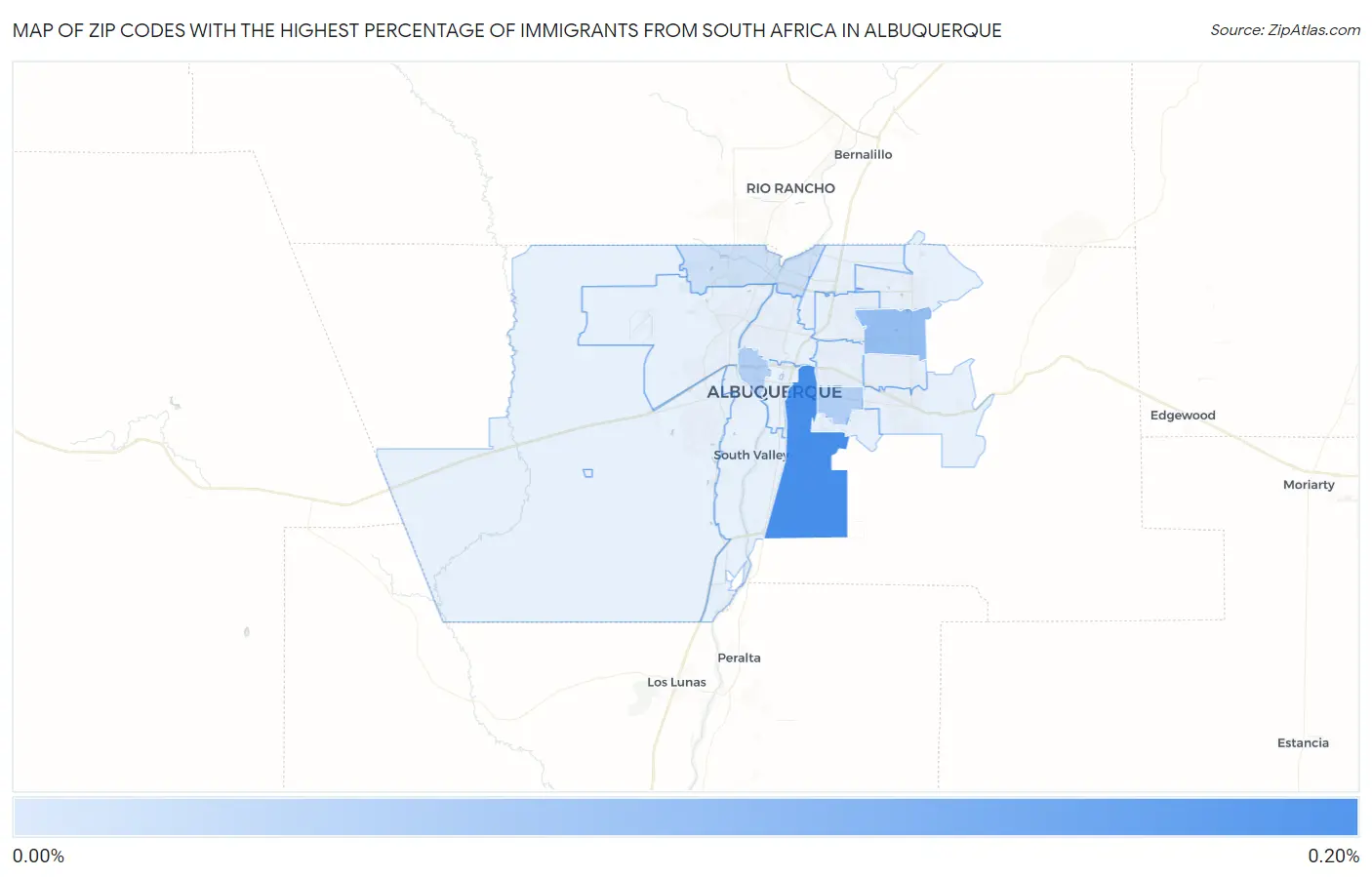 Zip Codes with the Highest Percentage of Immigrants from South Africa in Albuquerque Map
