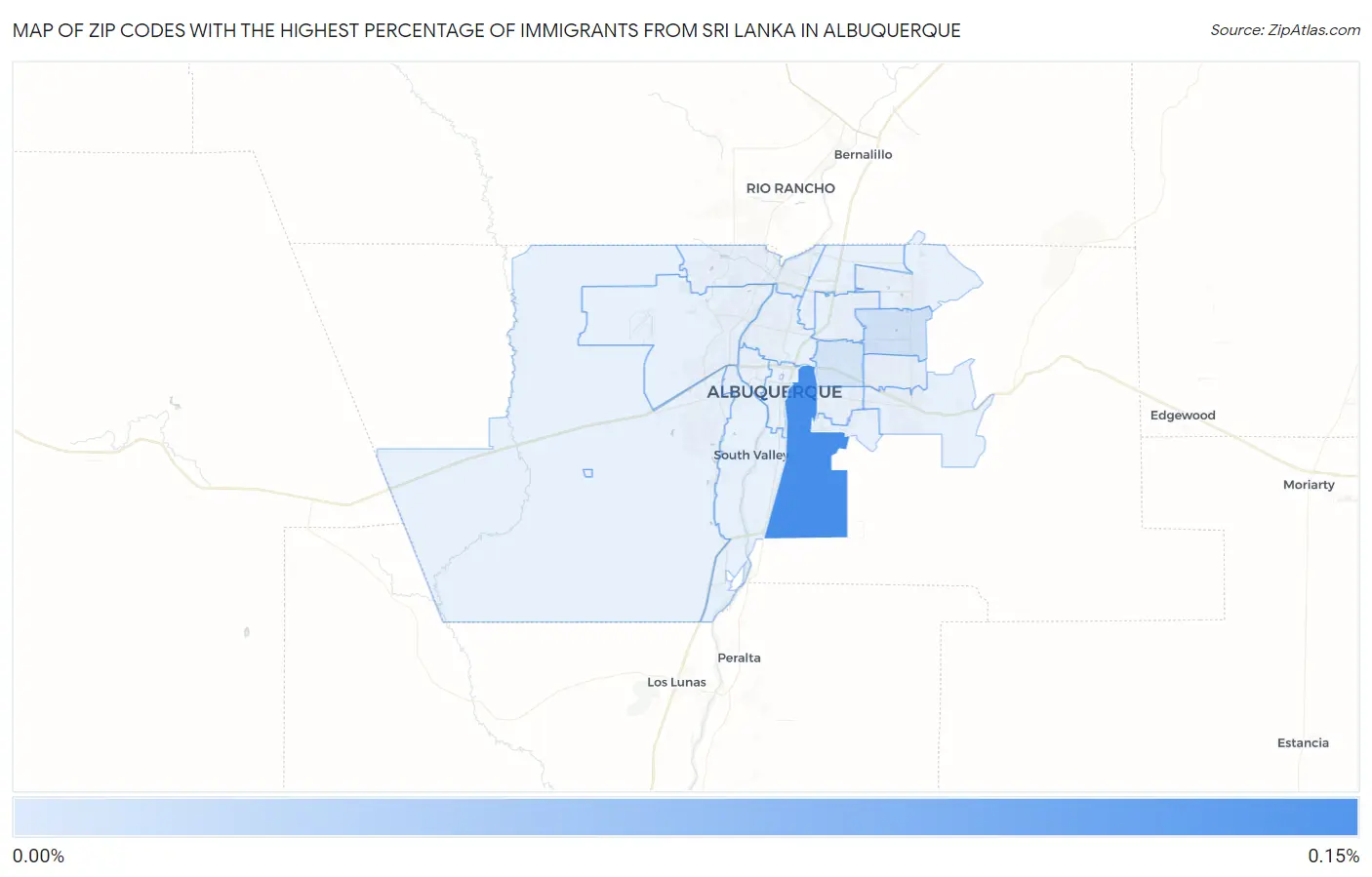 Zip Codes with the Highest Percentage of Immigrants from Sri Lanka in Albuquerque Map