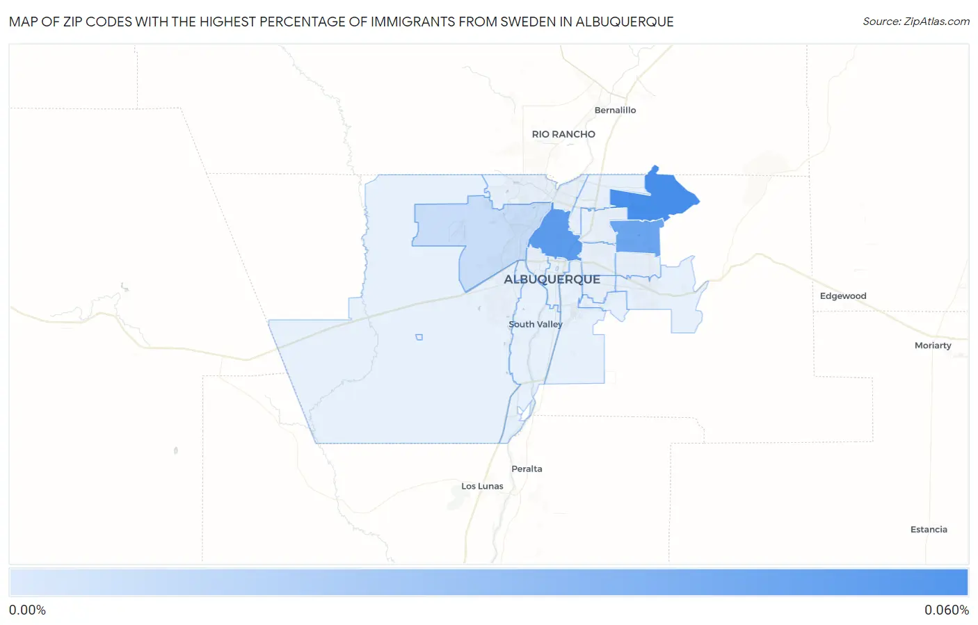 Zip Codes with the Highest Percentage of Immigrants from Sweden in Albuquerque Map