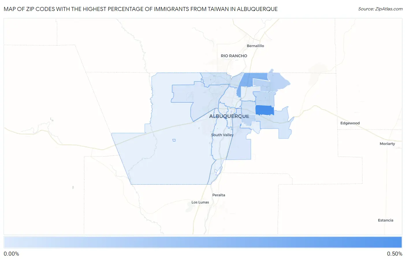 Zip Codes with the Highest Percentage of Immigrants from Taiwan in Albuquerque Map