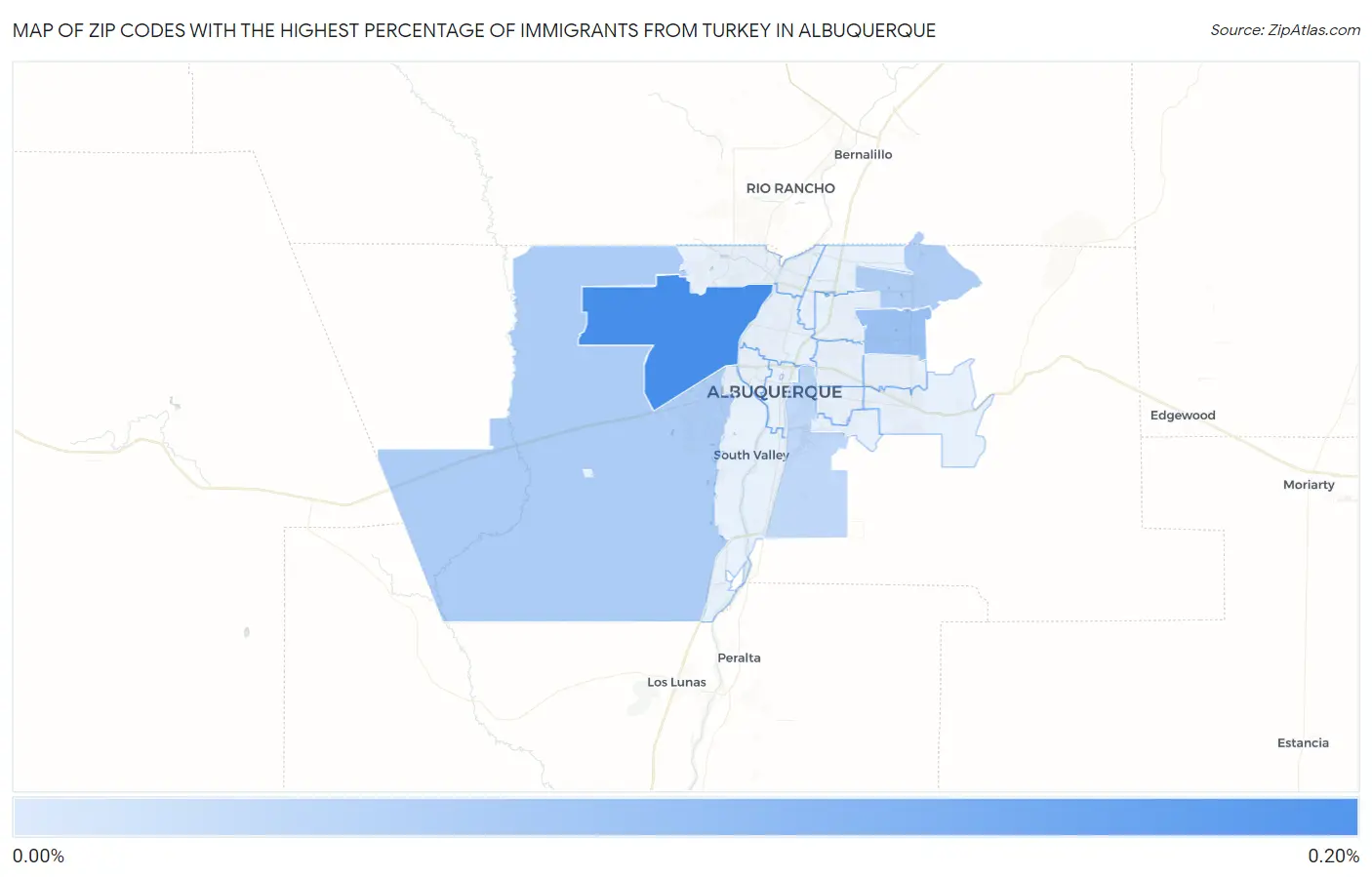 Zip Codes with the Highest Percentage of Immigrants from Turkey in Albuquerque Map
