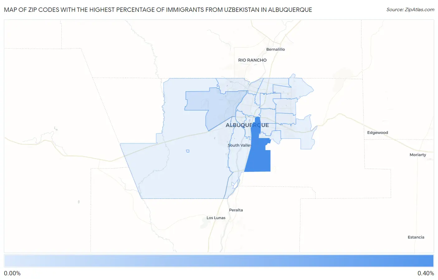 Zip Codes with the Highest Percentage of Immigrants from Uzbekistan in Albuquerque Map