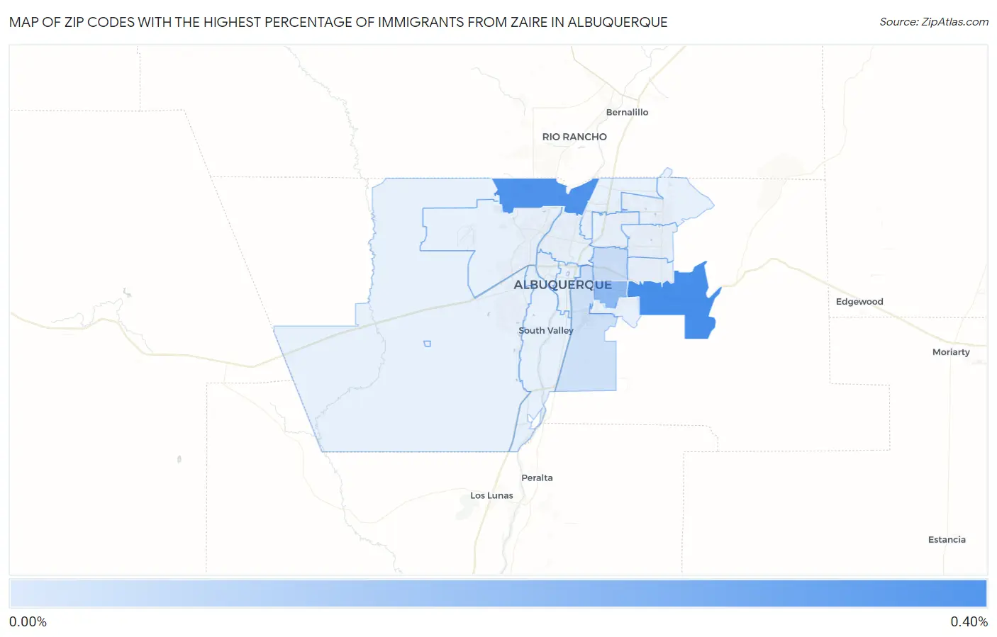 Zip Codes with the Highest Percentage of Immigrants from Zaire in Albuquerque Map