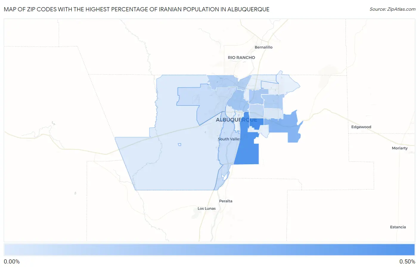 Zip Codes with the Highest Percentage of Iranian Population in Albuquerque Map