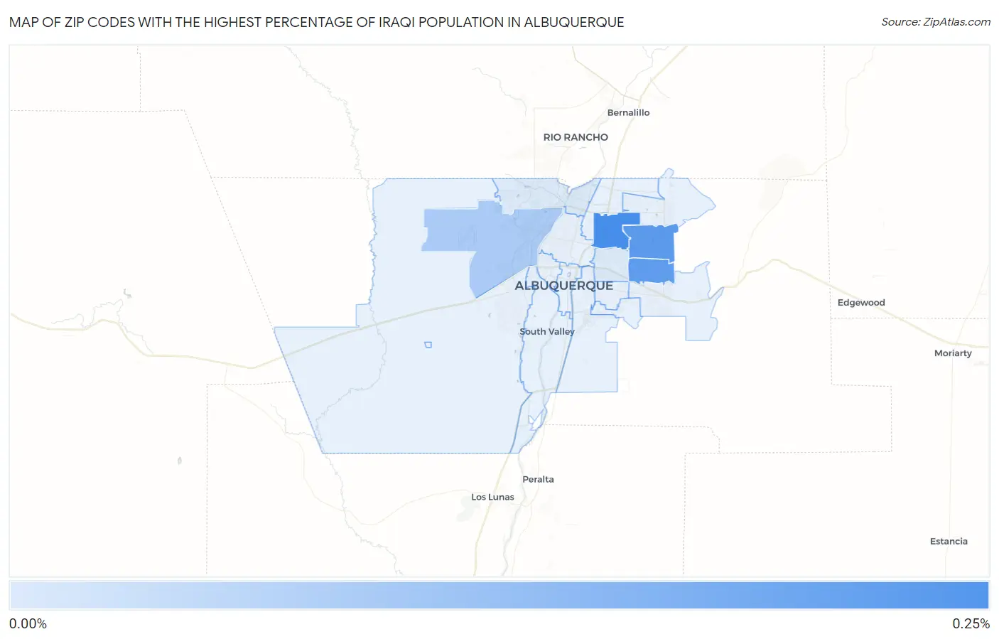 Zip Codes with the Highest Percentage of Iraqi Population in Albuquerque Map