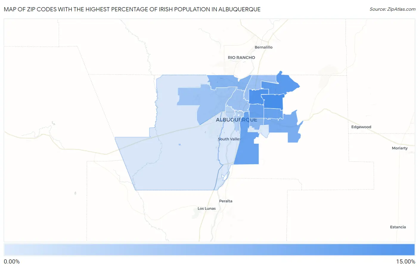 Zip Codes with the Highest Percentage of Irish Population in Albuquerque Map