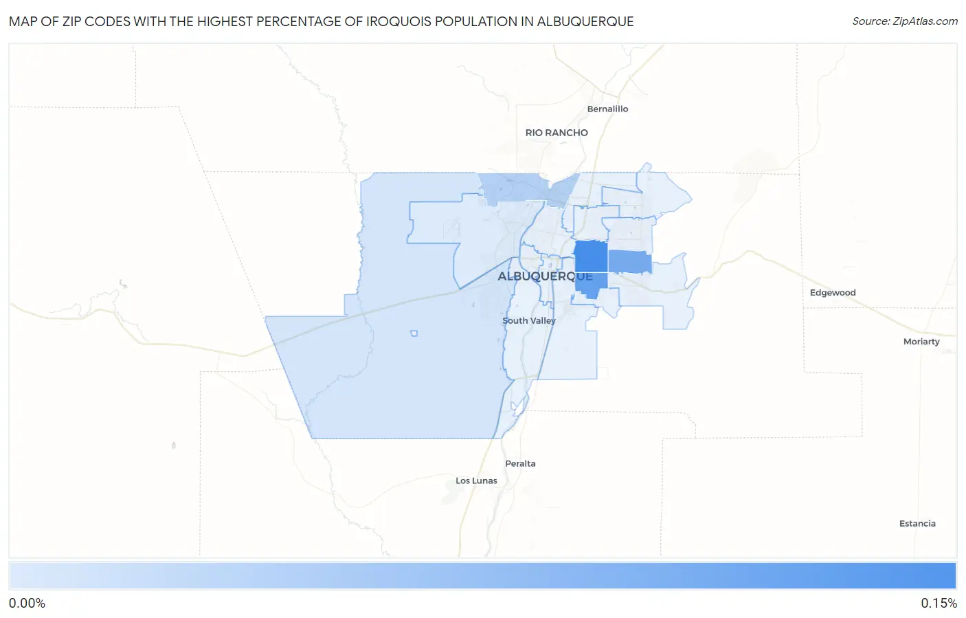 Zip Codes with the Highest Percentage of Iroquois Population in Albuquerque Map