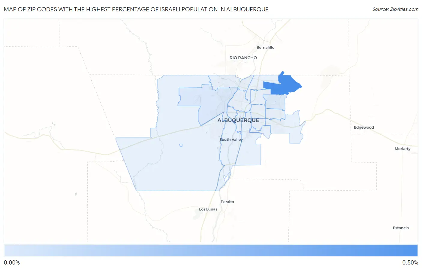 Zip Codes with the Highest Percentage of Israeli Population in Albuquerque Map