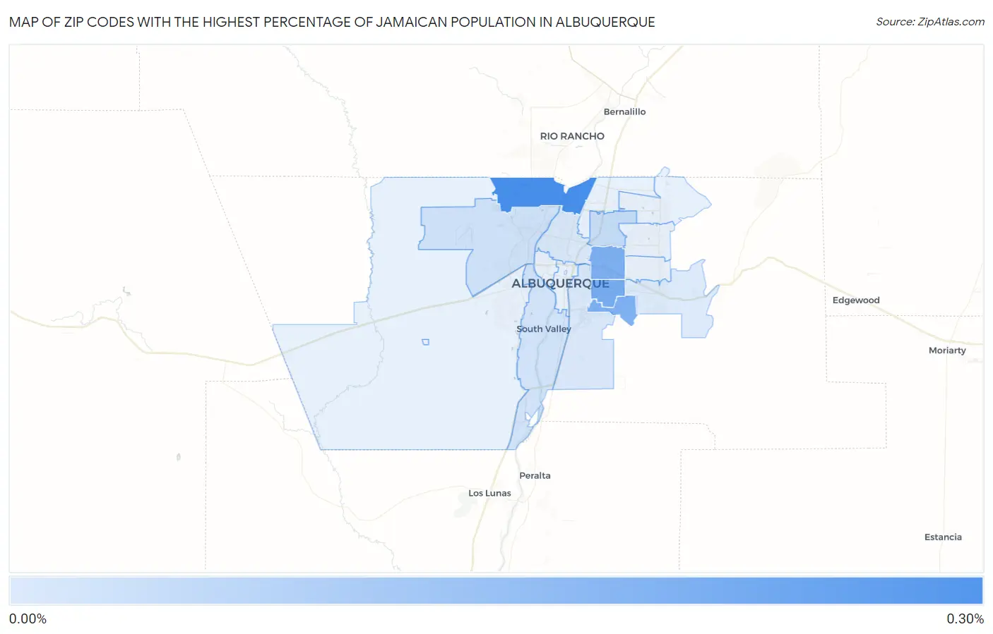 Zip Codes with the Highest Percentage of Jamaican Population in Albuquerque Map