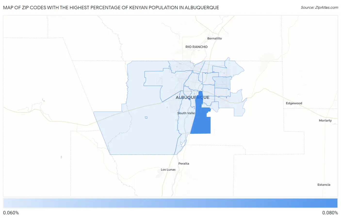 Zip Codes with the Highest Percentage of Kenyan Population in Albuquerque Map