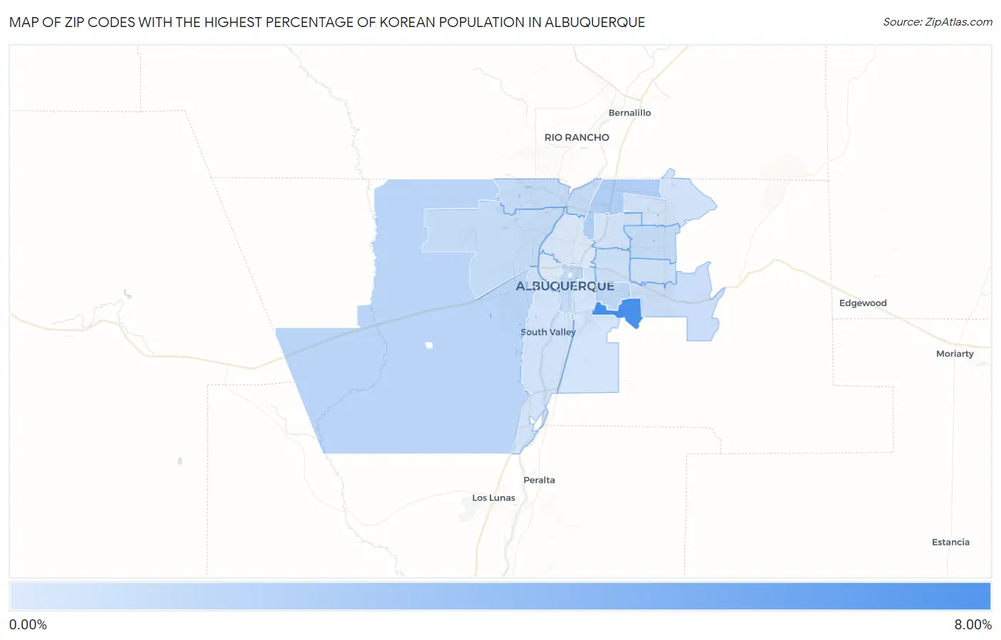 Zip Codes with the Highest Percentage of Korean Population in Albuquerque Map