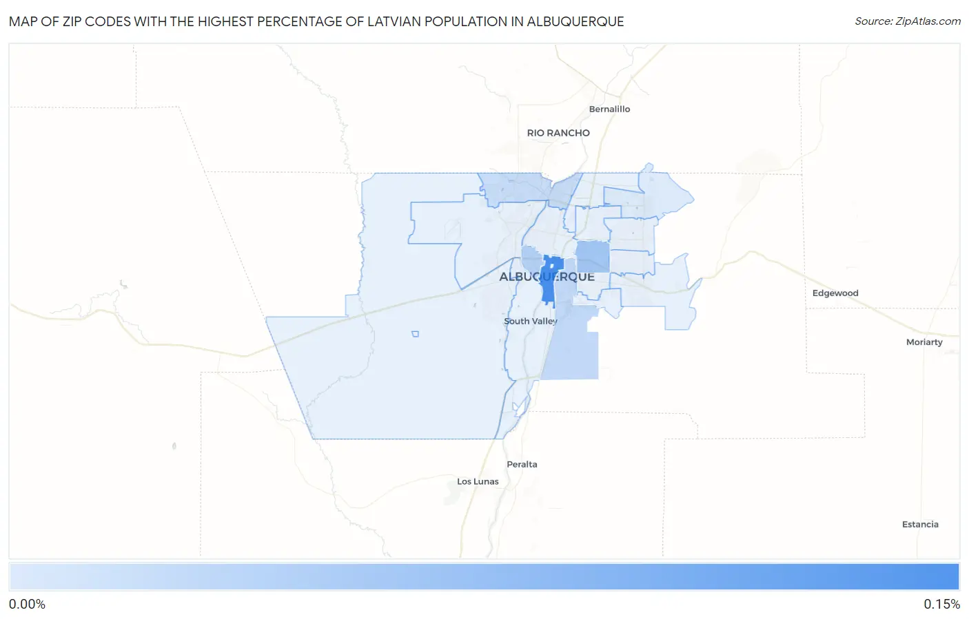 Zip Codes with the Highest Percentage of Latvian Population in Albuquerque Map
