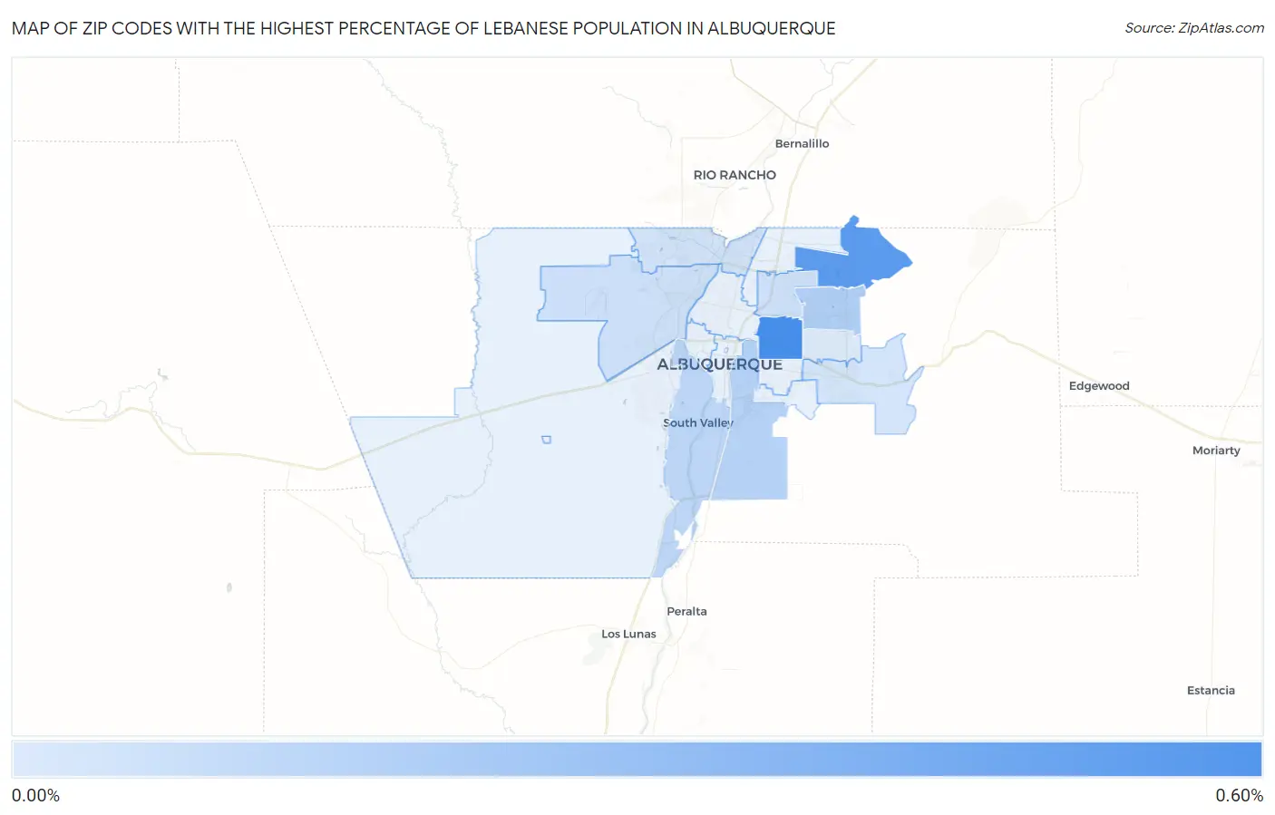 Zip Codes with the Highest Percentage of Lebanese Population in Albuquerque Map
