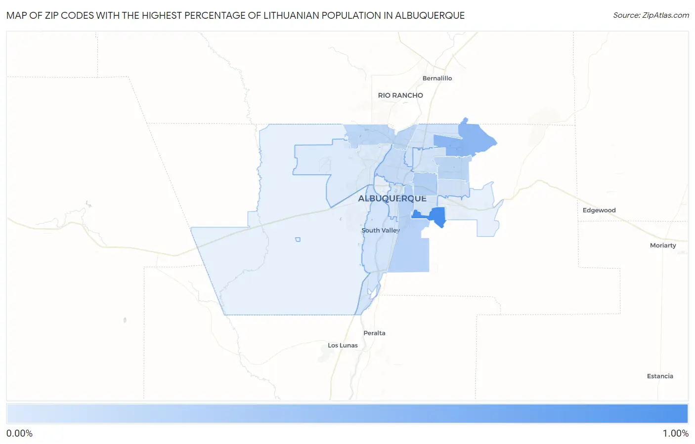 Zip Codes with the Highest Percentage of Lithuanian Population in Albuquerque Map