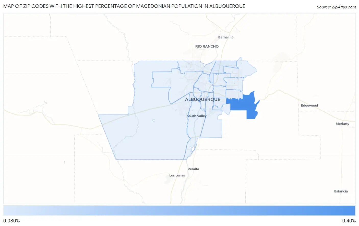 Zip Codes with the Highest Percentage of Macedonian Population in Albuquerque Map