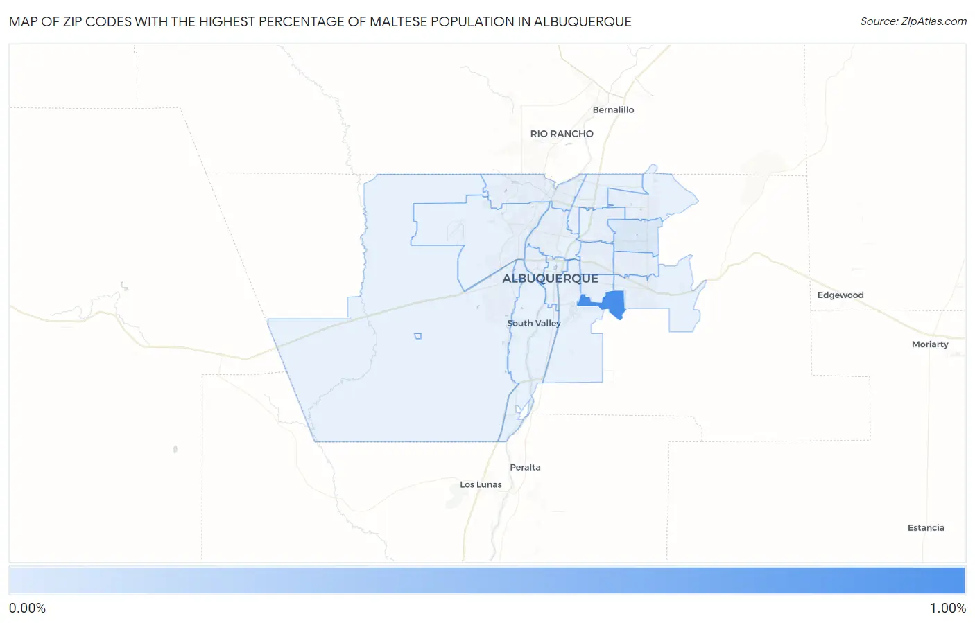 Zip Codes with the Highest Percentage of Maltese Population in Albuquerque Map