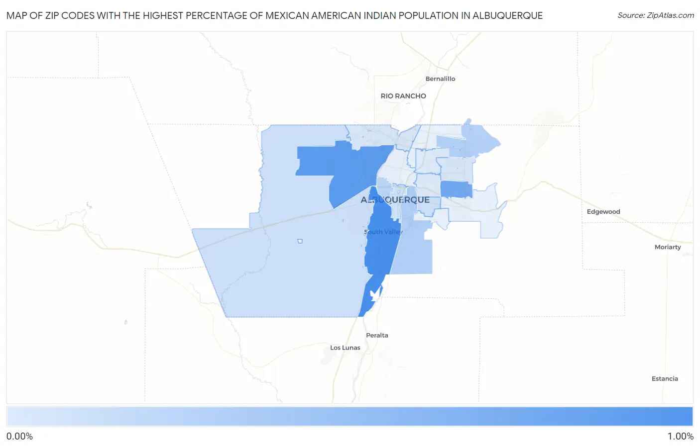 Zip Codes with the Highest Percentage of Mexican American Indian Population in Albuquerque Map