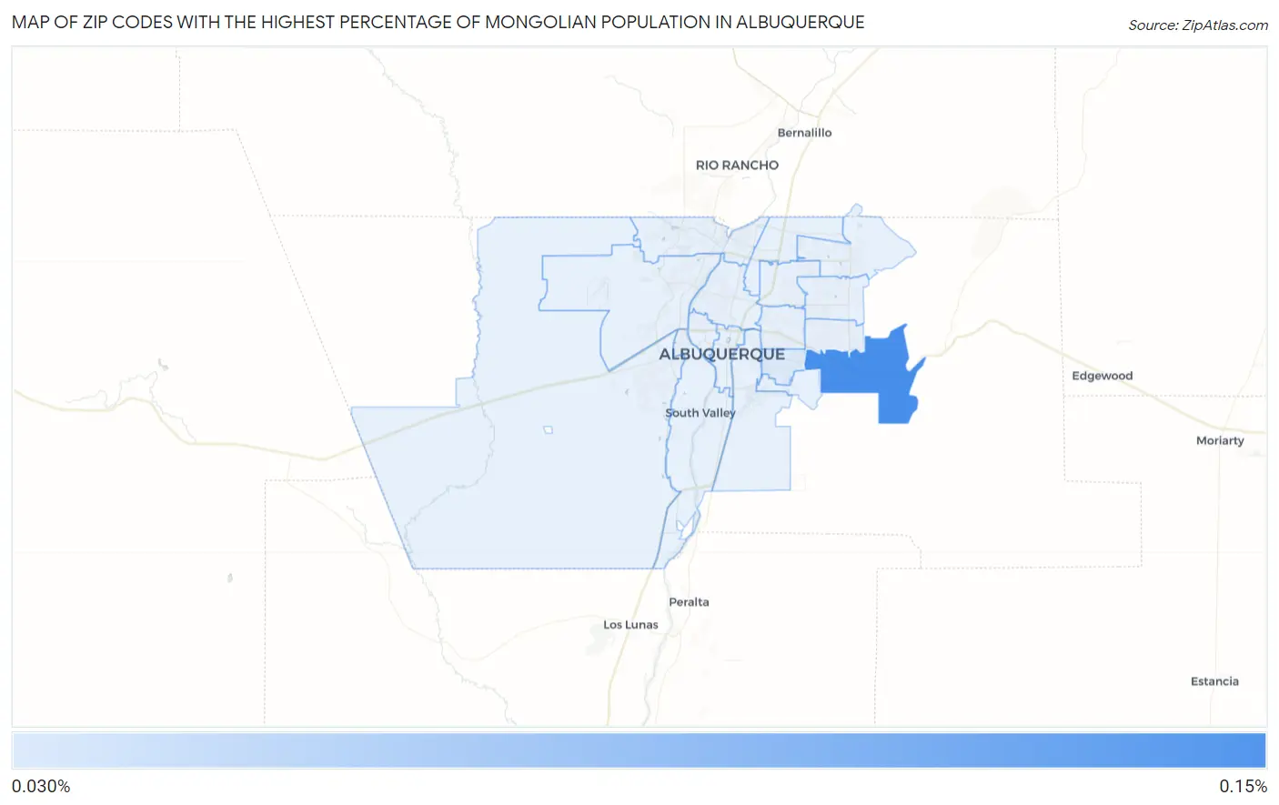 Zip Codes with the Highest Percentage of Mongolian Population in Albuquerque Map