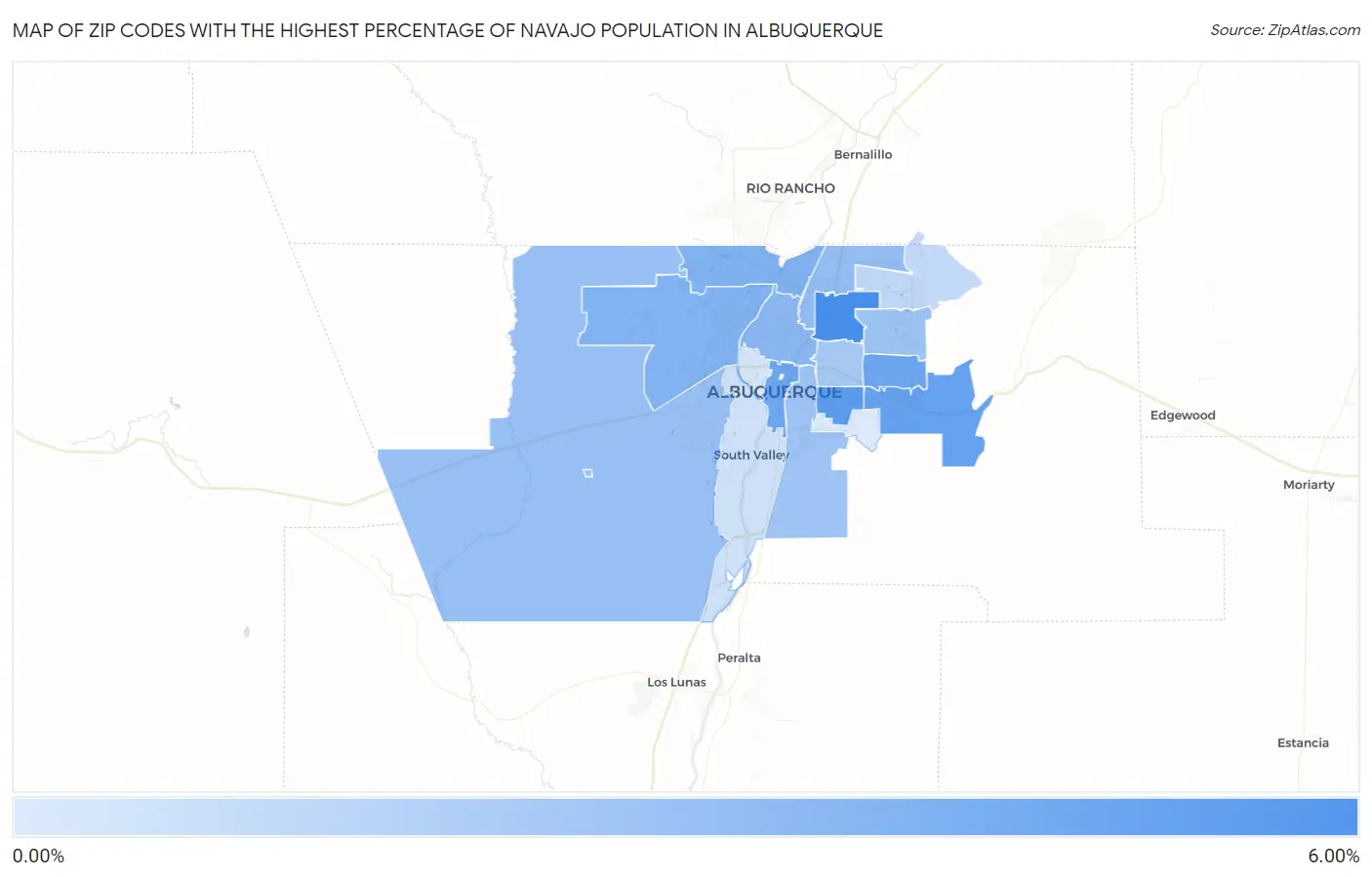 Zip Codes with the Highest Percentage of Navajo Population in Albuquerque Map