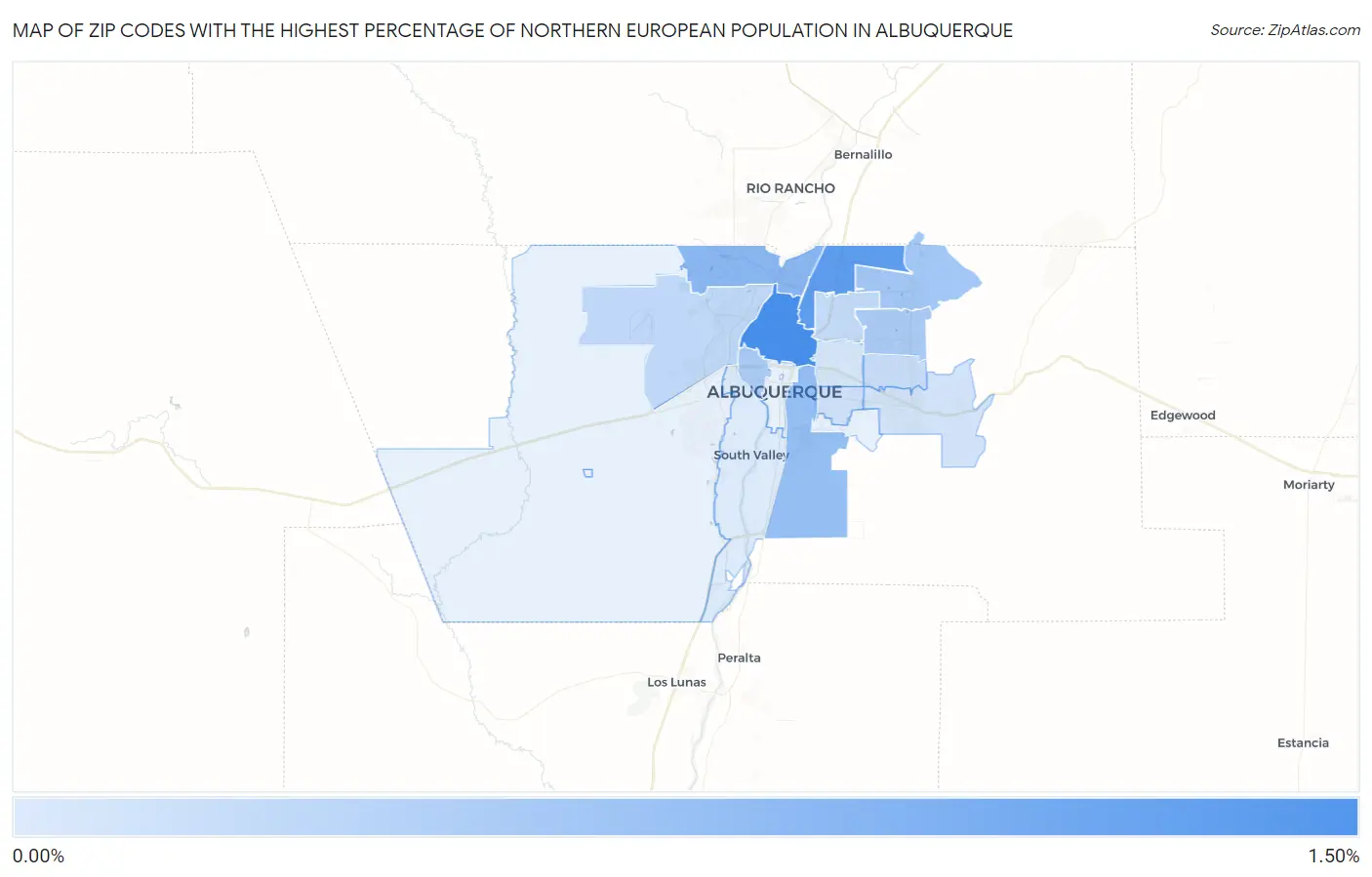 Zip Codes with the Highest Percentage of Northern European Population in Albuquerque Map