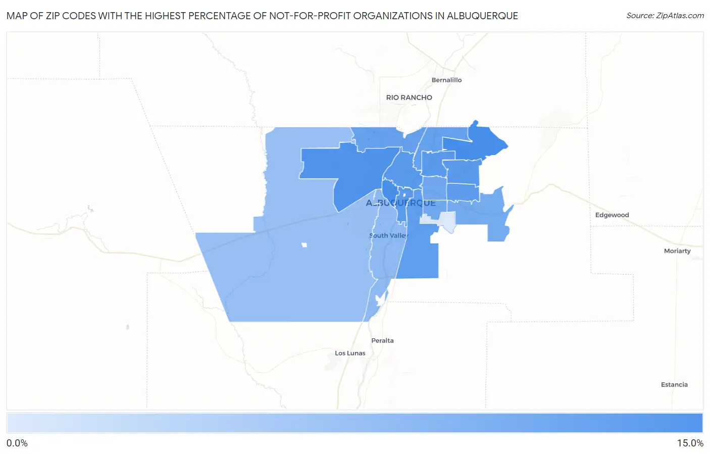 Zip Codes with the Highest Percentage of Not-for-profit Organizations in Albuquerque Map