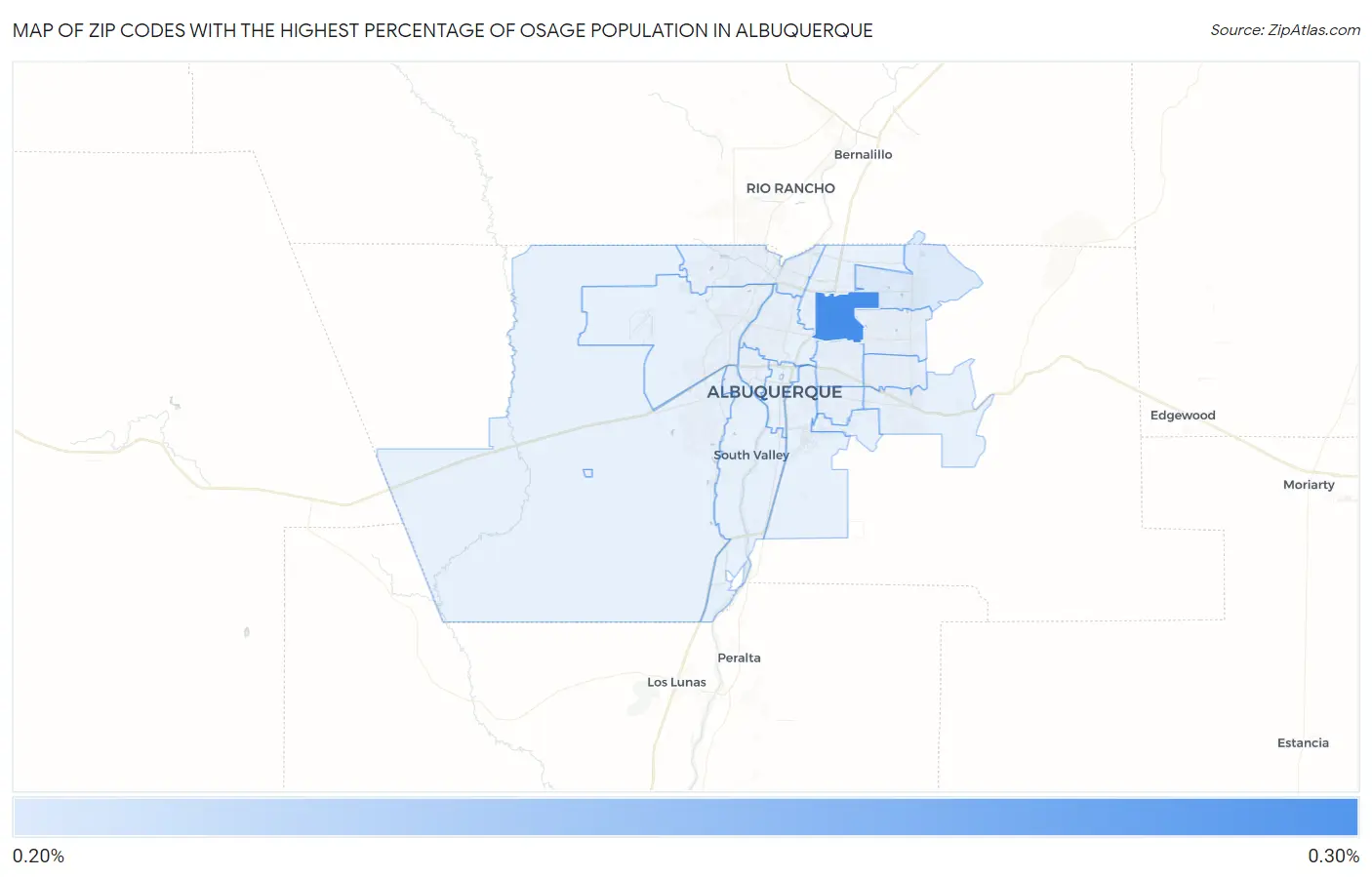 Zip Codes with the Highest Percentage of Osage Population in Albuquerque Map