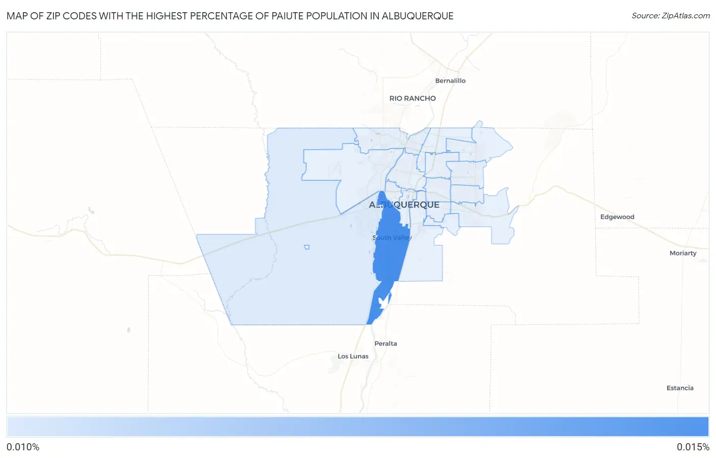 Zip Codes with the Highest Percentage of Paiute Population in Albuquerque Map