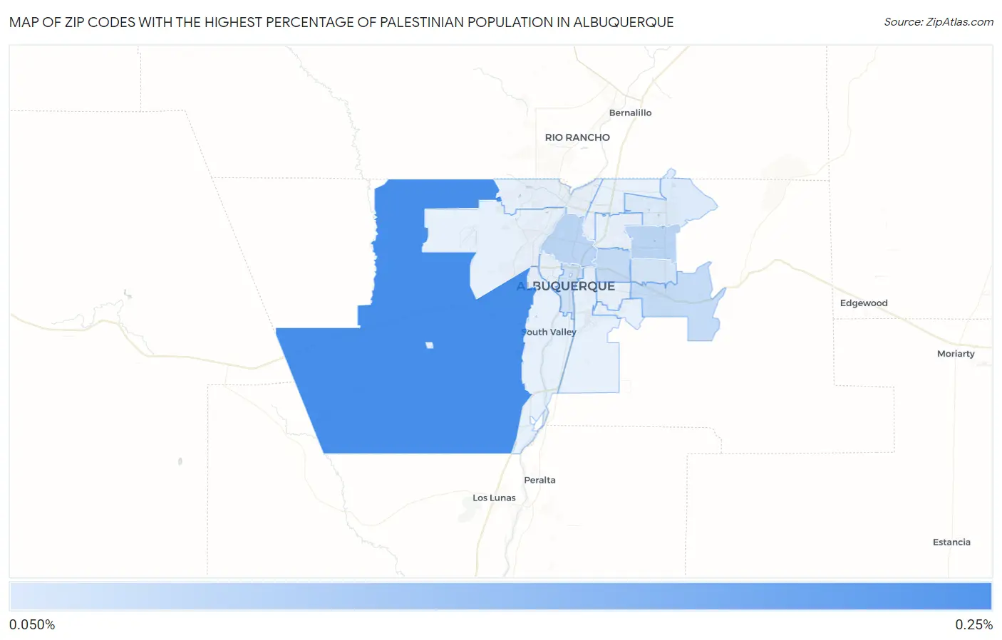 Zip Codes with the Highest Percentage of Palestinian Population in Albuquerque Map