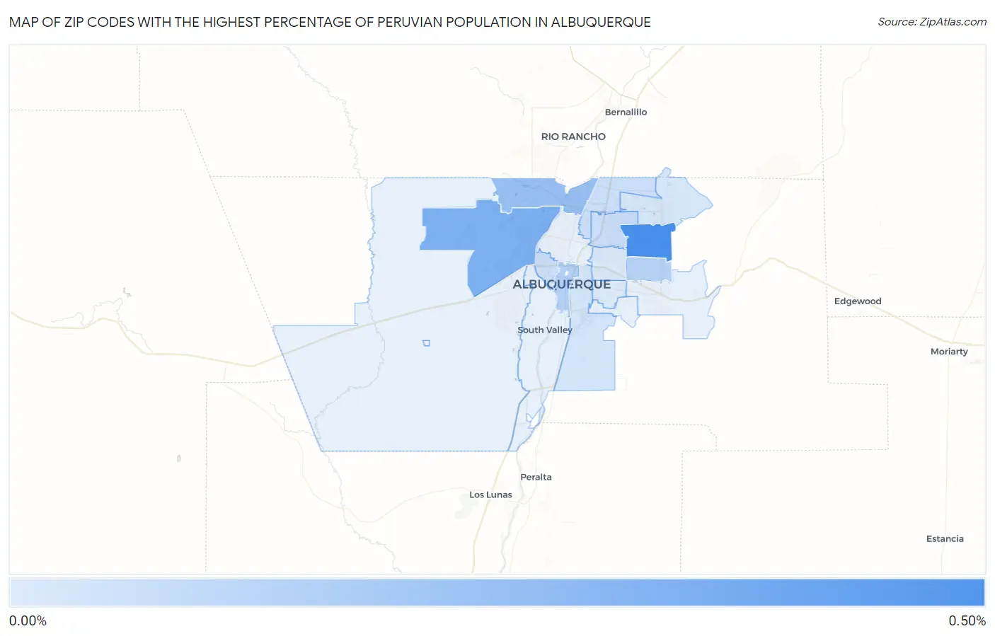 Zip Codes with the Highest Percentage of Peruvian Population in Albuquerque Map